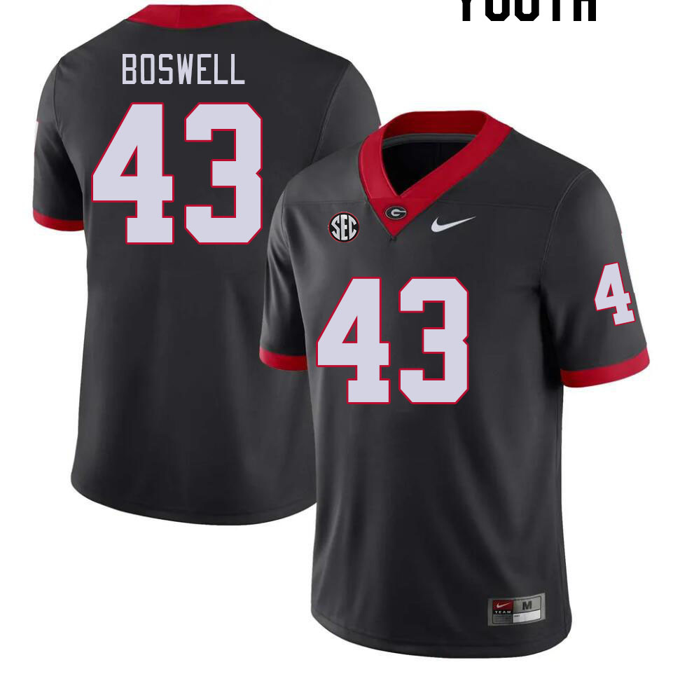 Youth #43 James Boswell Georgia Bulldogs College Football Jerseys Stitched-Black